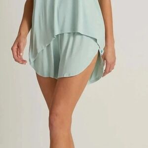 NWT Faceplant Dreams Women Small Aqua Blue Bamboo Rayon Tulip Hem Shorts